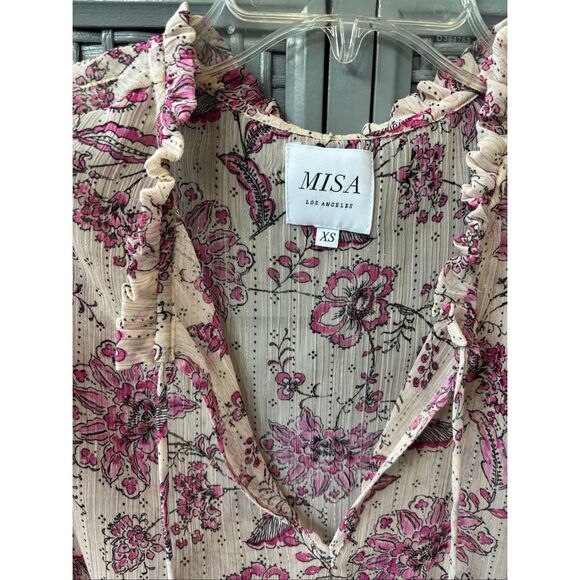 NWOT MISA Basia Siena Pink Paisley Floral Chiffon Flutter Sleeve Top, XS $210 B1 - Picture 3 of 10